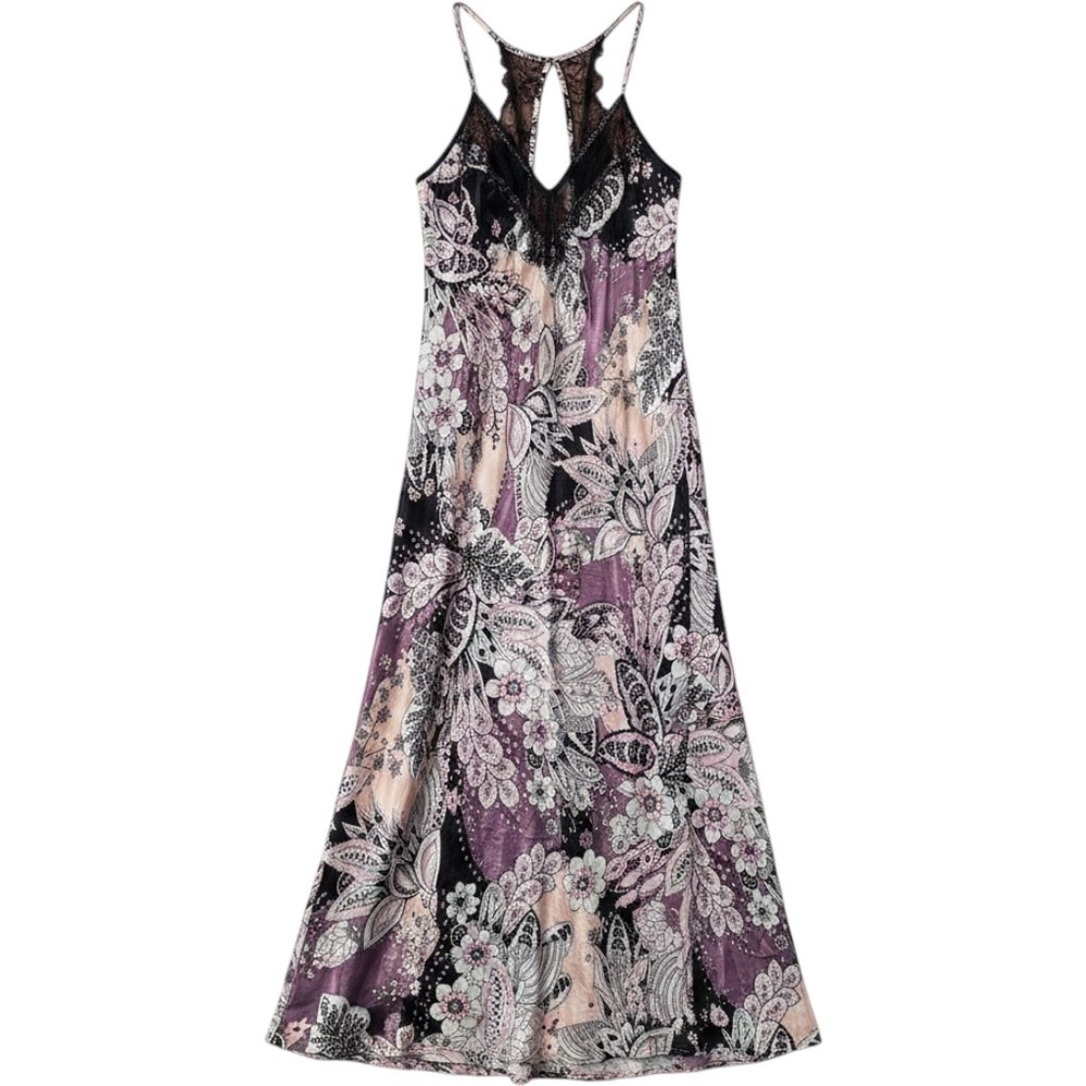 Linea Donatella Slip Dress M Purple Floral Lace Racerback Fairycore